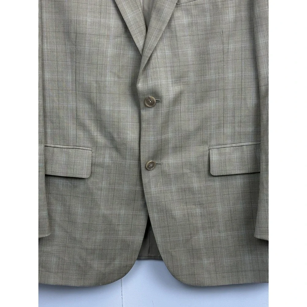 Perry Ellis Portfolio Men's 42S Sport Coat Two Button 100% Wool‎ Beige Plaid